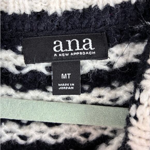 ANA Cowl Chunky Knit Sweater Women's M Tall Black White Striped Wool Blnd Hi Low - Picture 6 of 10